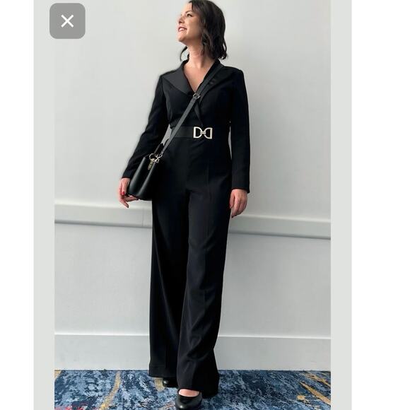 Jay Godfrey Roland Black Tuxedo Jumpsuit Long Sleeve Wide Leg Elegant FormalWear - Picture 9 of 16